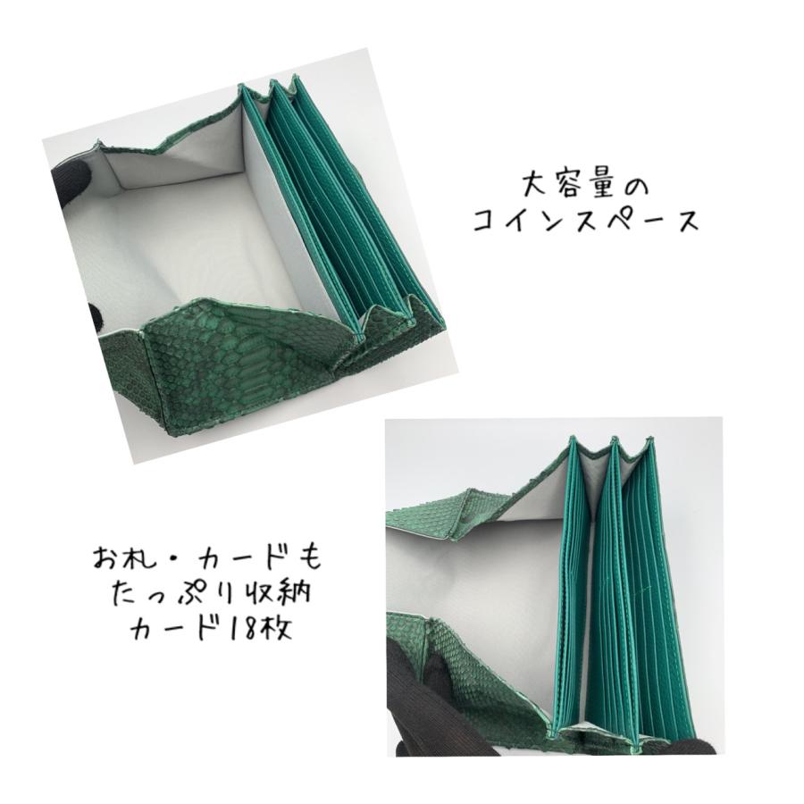 パイソン財布 長財布 財布 蛇革 緑 ギャルソン型 パイソン サイフ 