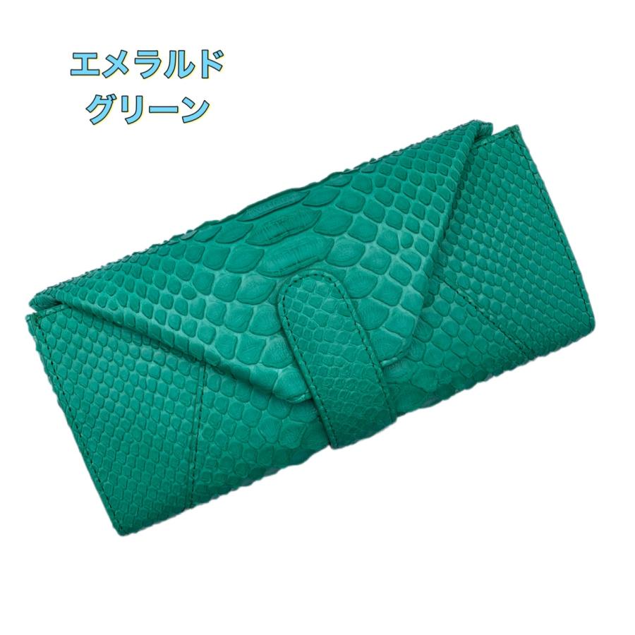 パイソン財布 緑 パイソン 長財布 蛇革 ギャルソン 本革 大容量