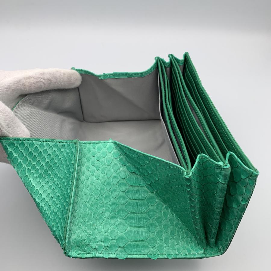 パイソン財布 緑 パイソン 長財布 蛇革 ギャルソン 本革 大容量