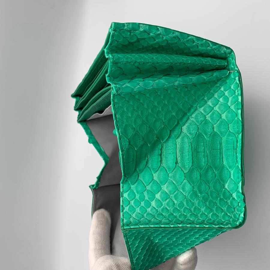 パイソン財布 緑 パイソン 長財布 蛇革 ギャルソン 本革 大容量