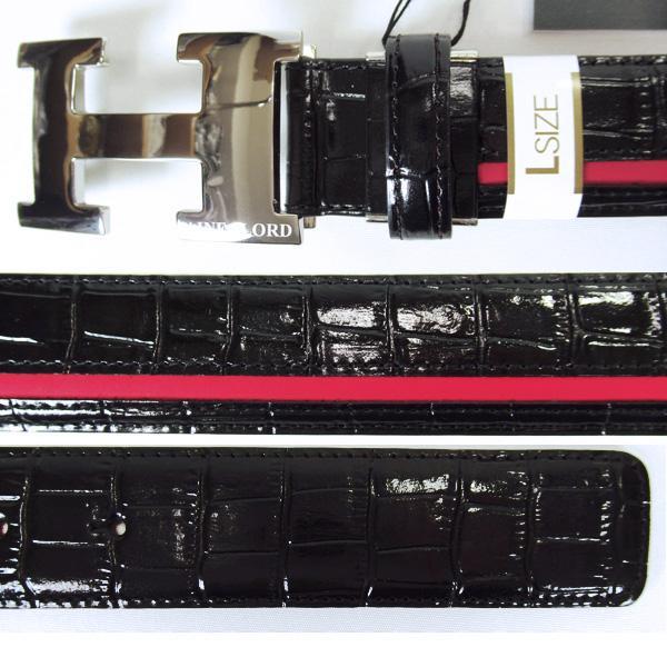 アイネックロード 牛革ベルト (最長116cm／黒赤）メンズ ロング 本革