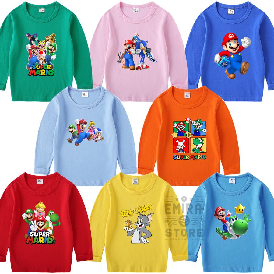 多色・多柄】子供服 スーパーマリオ 長袖Tシャツ 韓国風 丸首 トップス  