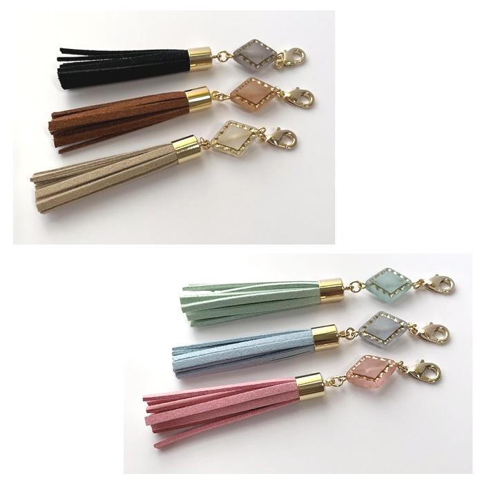 【メール便発送可◯】タッセルチャーム ミニチャーム ダイヤ型 フリンジ 日本製 フェイクスエード 携帯ストラップ キーホルダー | ブランド登録なし | 02