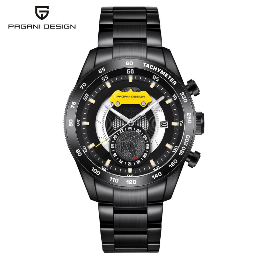 柔らかい Pagani Design クロノグラフ スポーツウォッチ メンズ Steel Black Yellow 人気満点 Lespakigali Com