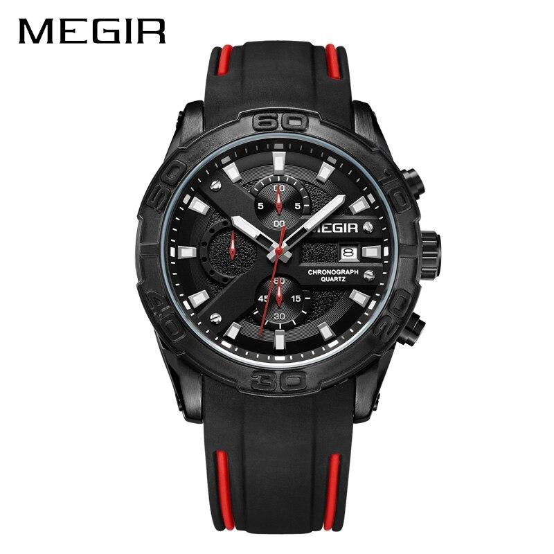 【高価値】 シリコン メンズ クロノグラフスポーツウォッチ MEGIR クォーツ MN2055G-BK-1  腕時計