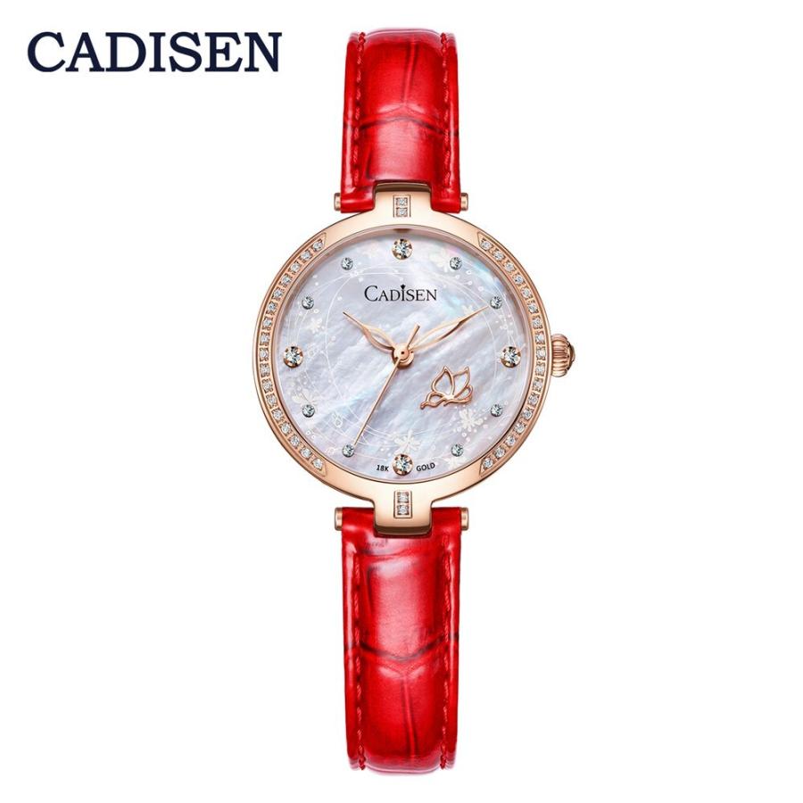 CADISEN レディースウォッチ 18K GOLD チャーム ファッション Watch Red leather strap