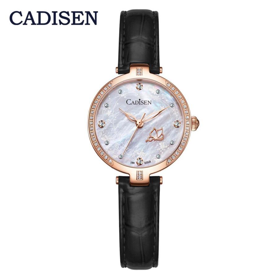 CADISEN レディースウォッチ 18K GOLD チャーム ファッション Watch Black leather strap