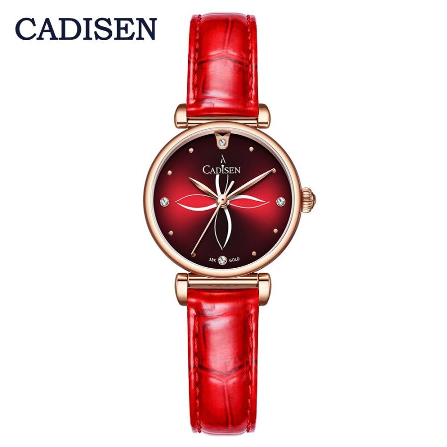 カディセン レディースウォッチ 18Kゴールドワンポイント エレガント 30m防水 クォーツ Red belt
