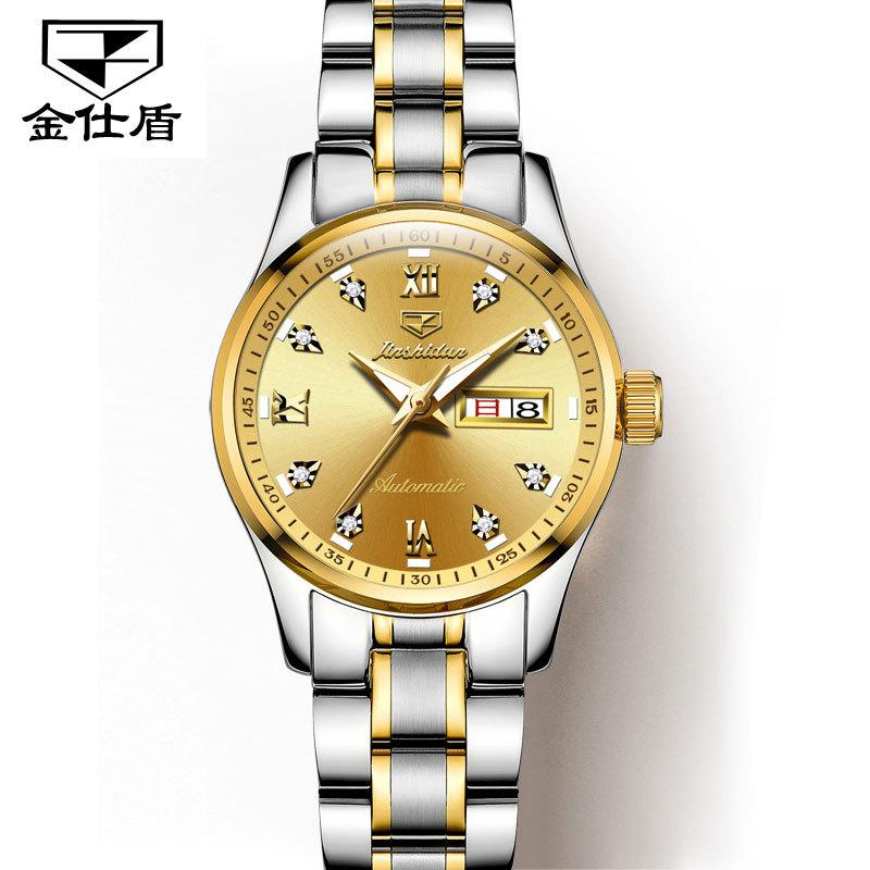 Jsdun automatic ステンレス鋼 機械式 腕時計 女性 自動カレンダー 発光 Women