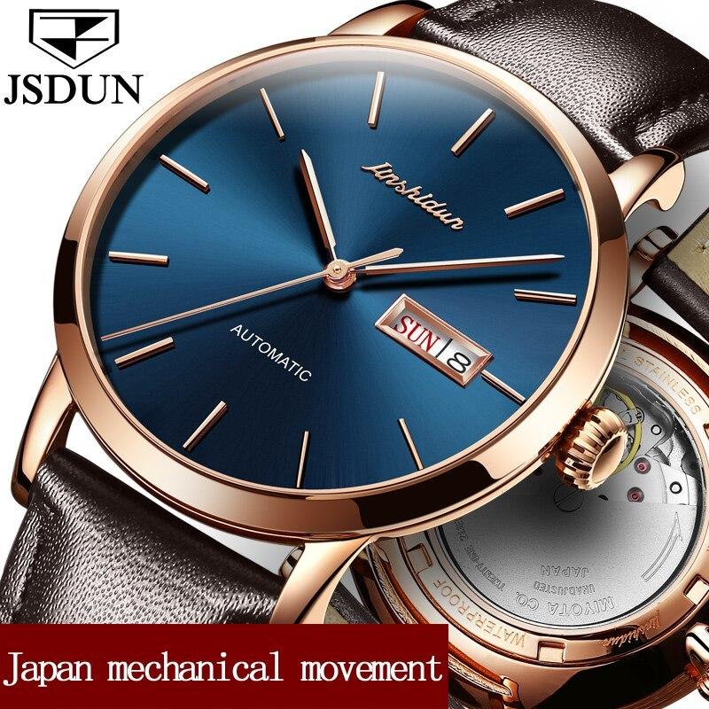 機械式時計 JSDUN スイス トゥールビヨン レザー ビジネス 自動巻き 防水 Men Watch Men Watch