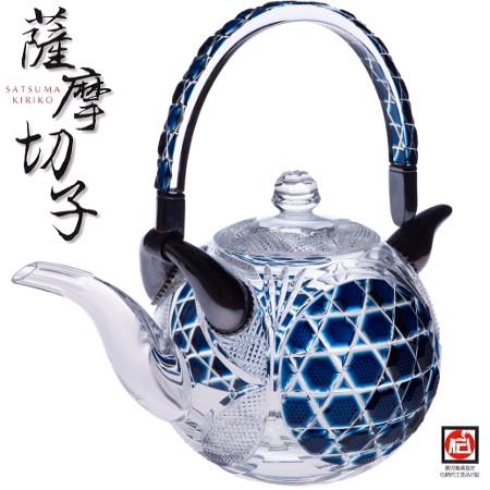 超希少品☆薩摩切子 八角籠目文 洗鉢 中皿 （切子、江戸切子） 伝匠 薩摩切子 秀逸品 ちろり ( 藍 ) 六角籠目に魚子文 クリスタル