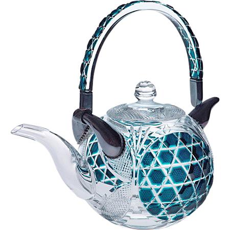 伝匠 薩摩切子 秀逸品 ちろり ( 緑 ) 六角籠目に魚子文