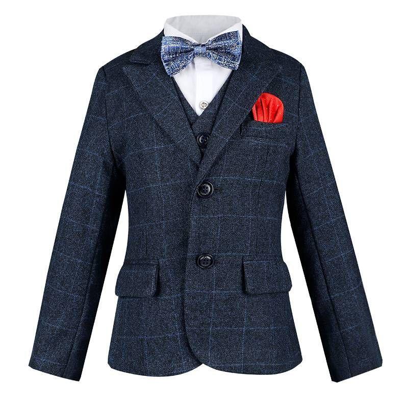 子供卒スーツ 4点セット 男の子 おしゃれ スーツ フォーマル 子供 フォーマルスーツ ポケットチーフ 発表会 結婚式 お受験 ジュニアスーツ 冠婚葬祭 七五 超可爱の