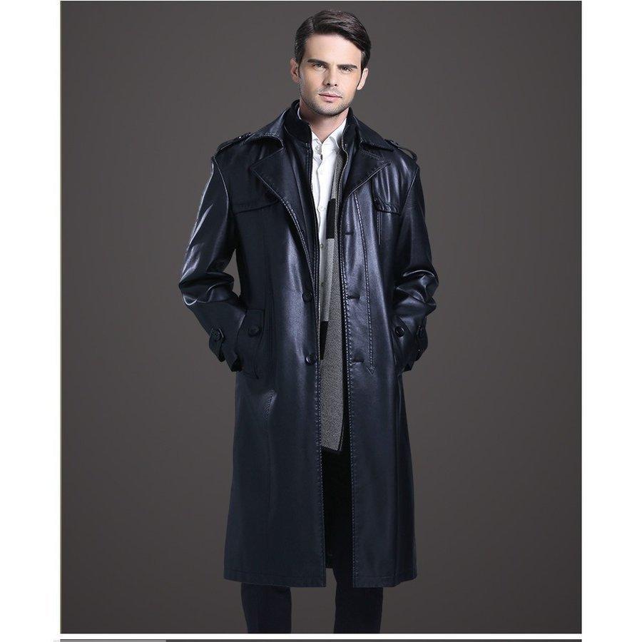 超安い ビジネスコート ミリタリーコート メンズ トレンチコート ロングレザーコート フェイクレザー 防風防寒 春秋 カッコイイ 裏起毛 ロング丈 レザージャケット Pコート サイズ Xxxl Jeuneschirurgiens Com