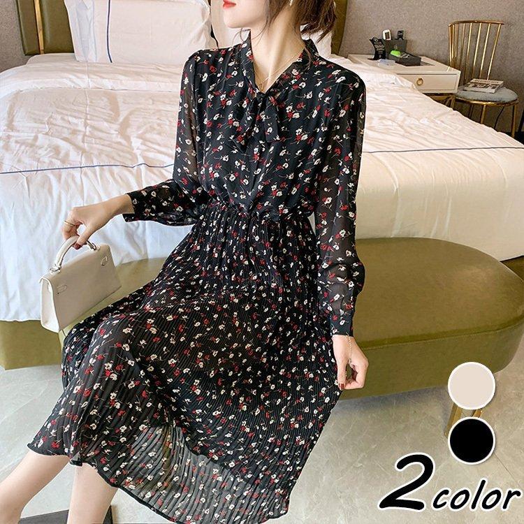 ワンピース レディース 40代 きれいめ マキシワンピース 秋冬 長袖ワンピース 花柄 リボン Aラインスカート オシャレ大人 着痩せ 結婚式ドレス 30代 50代 美しい