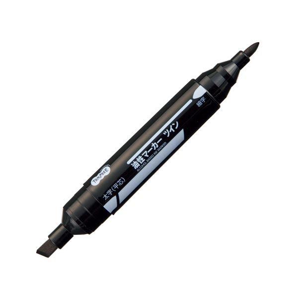 （まとめ） TANOSEE キャップ式油性マーカーツイン 太字+細字 黒 1セット（50本） 〔×2セット〕