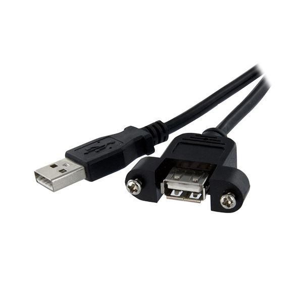 （まとめ）StarTechUSB2.0パネルマウント型ケーブル 30cm パネルマウント用USB Aポート(メス)-USB Aポート(オス) ブラックUSBPNLAFAM1 1本〔×5セット〕