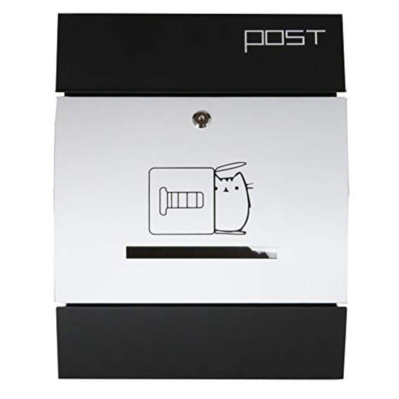 激安 おしゃれな郵便ポスト 人気の北欧デザインメールボックス 大型壁掛け鍵付きマグネット付きホワイト白色猫柄ポストpm197 メールボックス