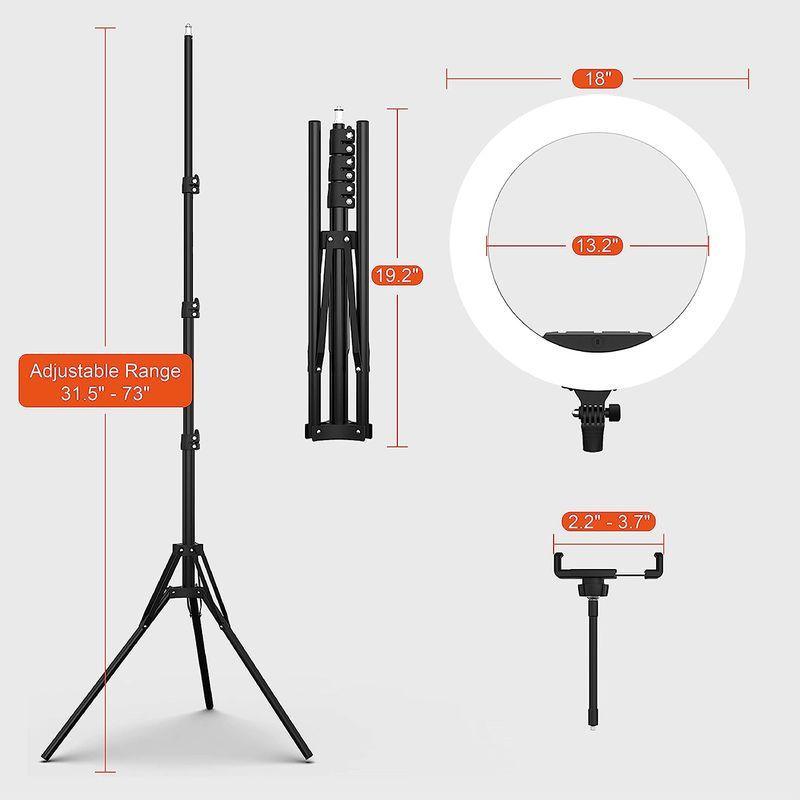 PoplarTrees LEDリングライト 三脚スタンド付き 外径18インチ カメラ写真ビデオ用照明セット 3色モード/10段輝度調節 65｜en-office｜05