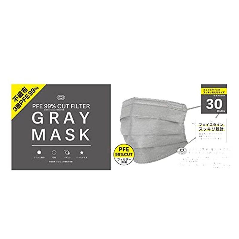 トレック販売店 GRAYMASK 不織布 3層PFE マスク 30枚入 グレーのマスク フェイスラインすっきりワイド設計 (10)