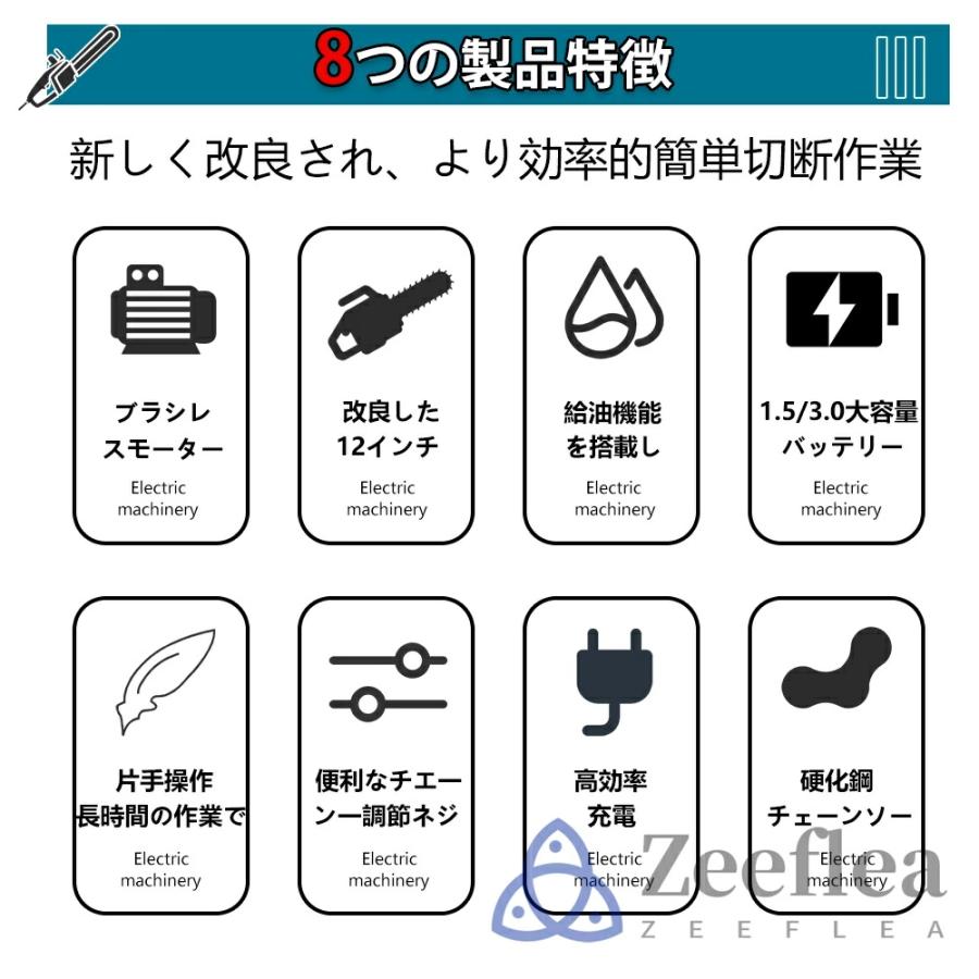 2025 チェーンソー ハンディチェンソー 電動ノコギリ 充電式 電動 12インチ 自動給油 切断径300mm ブラシレスモーター 安全ロック 部品 替え刃 家庭用 園芸設備 |  | 02