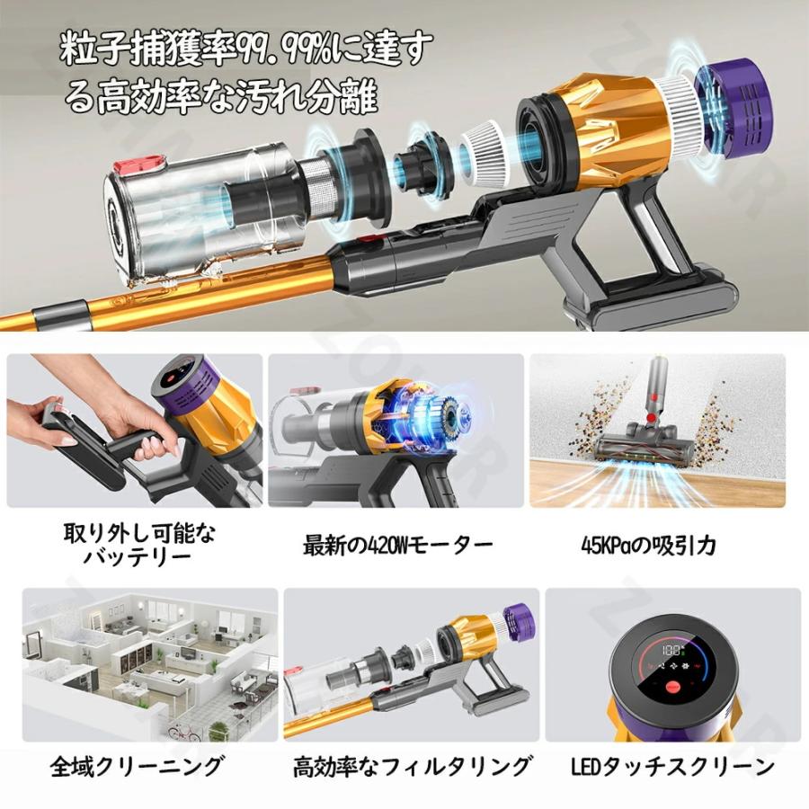 新モデル登場】掃除機 コードレス 45000pa超強力吸引 550W 60分長時間