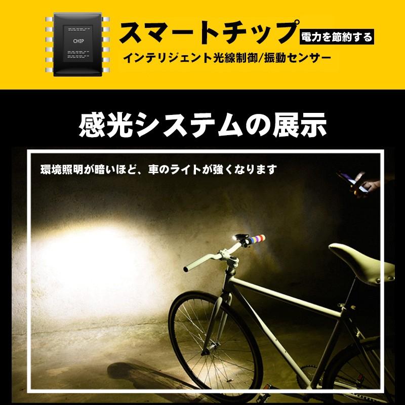 自転車ヘッドライト USB充電式 光センサー 高輝度 4段階点灯モード LED 
