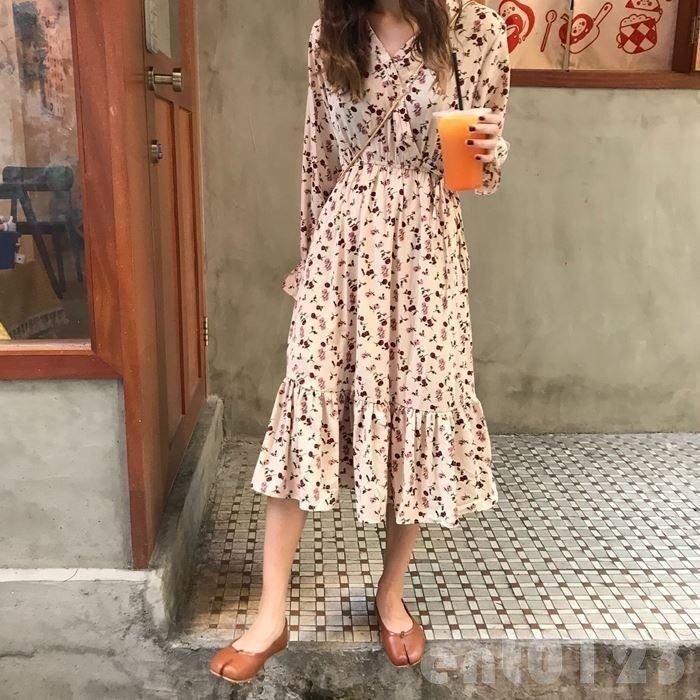 ミモレ丈ワンピース 花柄ワンピース レディース ワンピース ドレス 長袖 レトロ 可愛い 春 秋 韓国 10代 代 30代 40代 Vネック カシュクール 花柄 フリル袖 ミ Ena616 Ena Yahoo ショップ 通販 Yahoo ショッピング
