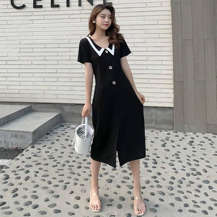 バイカラー ワンピース ミディ丈 無地 エレガント 上品 半袖 スリット カジュアル おでかけ デート 女子会 着回し 春夏 Tzqstqzwto Currentgkquiz In