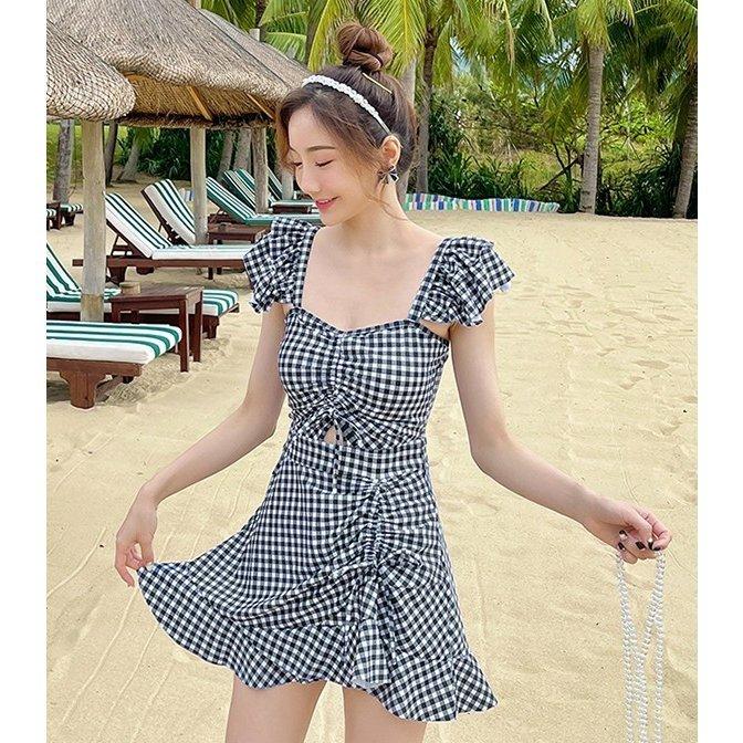 ワンピース水着 水着 レディース ワンピース 体型カバー 韓国 ギンガムチェック 大きいサイズ 3l 露出少なめ 黒 赤 フリル 大人可愛い 海 ビーチ Meni0sp7w4 水着 Sliming In