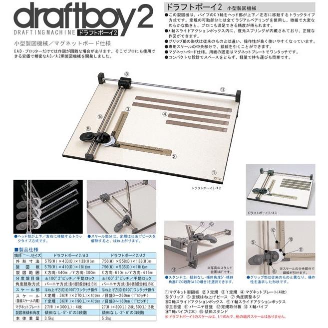 送料無料 ドラパス ドラフトボーイ2 小型製図機械 マグネットボード仕様 A2（A2判）の画像