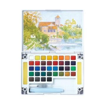 サクラクレパス 送料無料 固形水彩絵具 プチカラー 水筆入り 36色