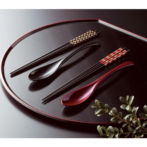 若狭 漆箸&スプーンセット 赤黒揃え (箸2本、スプーン2本のセット) 食