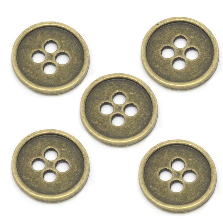 5個入 アンティークメタルボタン 縁あり 4穴 金古美 【ゆうパケット