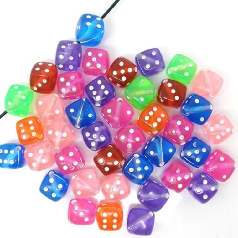 7mm 30個入 アソート アクリルビーズ サイコロ クリアカラー 穴1.3mm