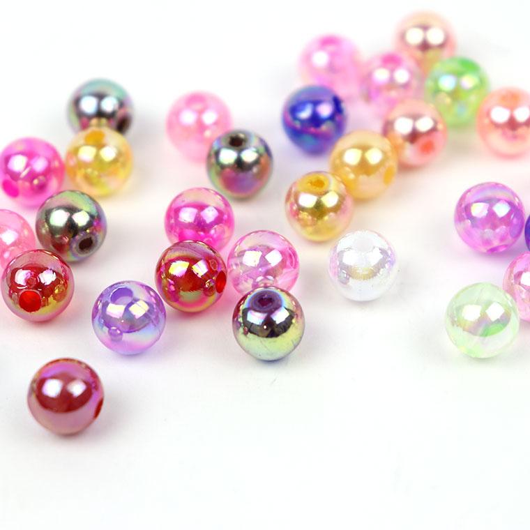 直径約8mm アソート50個 中サイズ アクリルビーズ 球形 オーロラカラー