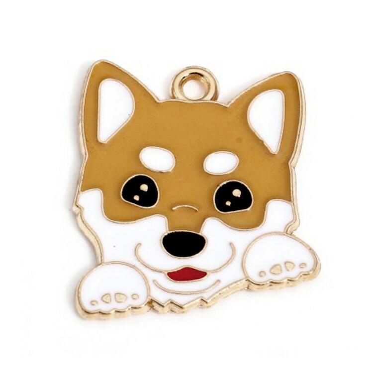 1個入 23mm×19mm メタルチャーム 柴犬 ブラウン【ゆうパケット対応