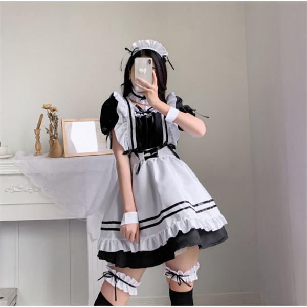 送料無料 仮装 メイド服 コスプレ ロリータ lolita レディース ドレス ワンピース 可愛い おしゃれ 美少女 S M L XL 2XL 3XL 半袖 エプロン 蝶結び 洋風｜enchantedvenus｜04