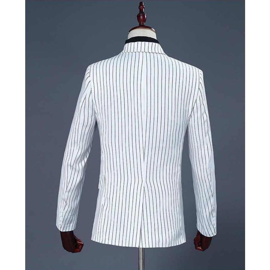 白 ストライプ ドレススーツ男性ダブルブレストメンズ 2 ピースセット