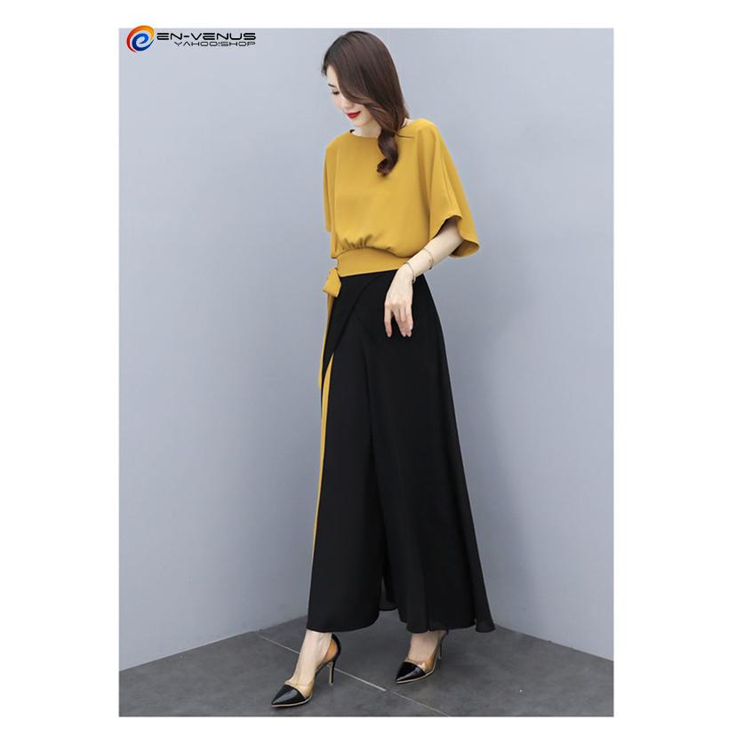 セットアップ レディース 2点セット 半袖 夏ゴーデ ガウチョパンツ