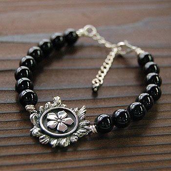 戦国武将 ブレスレット メンズ アクセサリー 桔梗紋 明智光秀 天然石 シルバー925 ブレス 18センチ