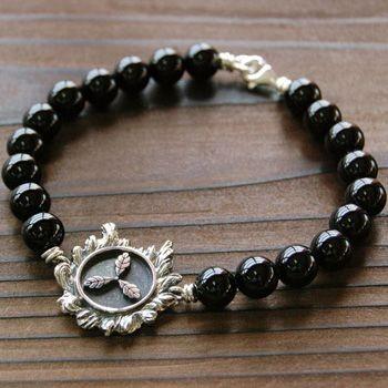 戦国武将 ブレスレット メンズ アクセサリー 三つ柏 山内一豊 天然石 シルバー925 ブレス 21センチ