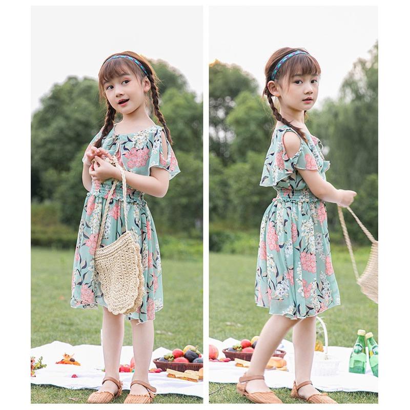 女の子 ワンピース シフォンワンピース 夏服 花柄 リゾート 半袖