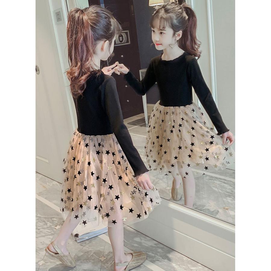 ワンピース 秋服 キッズ プリンセスワンピース こども 女の子 子供ワンピース スター柄 長袖ワンピース ブラック 演出 発表会 海外旅行 春秋着 子供 服 110 160cm Lxl Encore 通販 Yahoo ショッピング