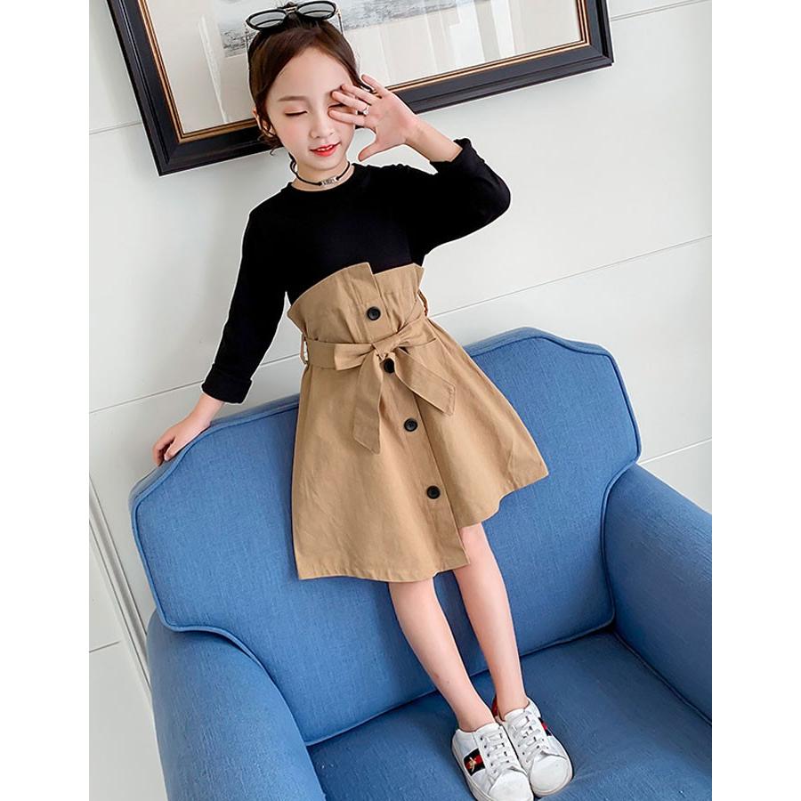 ワンピース アンサンブルワンピース 蝶結び キッズ ワンピース 女の子 女児 春着 秋着 グリーン ページュ カジュアル 子供ワンピース 110 160cm Lxl Encore 通販 Yahoo ショッピング