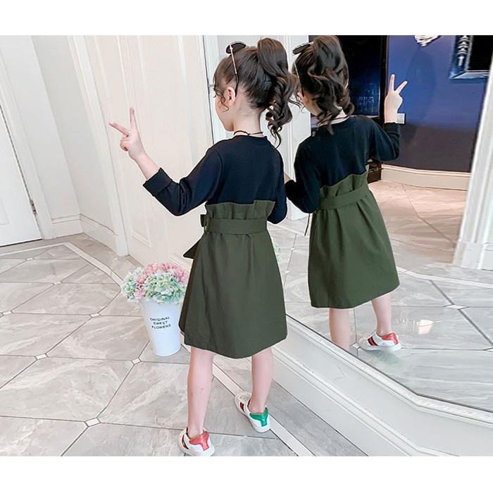 ワンピース アンサンブルワンピース 蝶結び キッズ ワンピース 女の子 女児 春着 秋着 グリーン ページュ カジュアル 子供ワンピース 110 160cm Lxl Encore 通販 Yahoo ショッピング