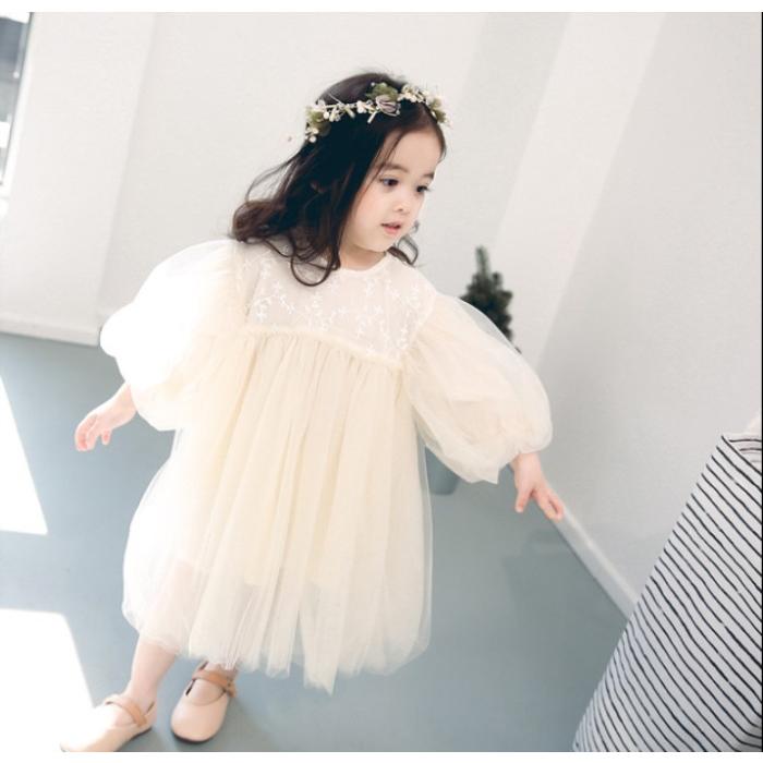 韓国子供服 女の子 アイボリー ワンピース レースドレス ドレス チュール チュチュ スカート レース パフスリーブ 長袖 春 夏 秋 73 80 90 100 110cm Xy0131 Encore 通販 Yahoo ショッピング