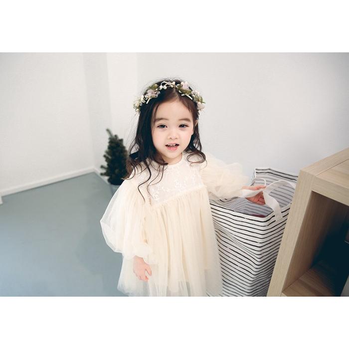 韓国子供服 女の子 アイボリー ワンピース レースドレス ドレス チュール チュチュ スカート レース パフスリーブ 長袖 春 夏 秋 73 80 90 100 110cm Xy0131 Encore 通販 Yahoo ショッピング