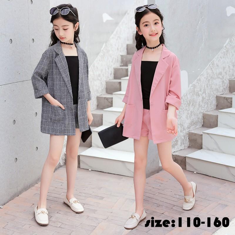 韓国子供服 スーツ 3点セット 春夏 綿麻混 コート 半ズボン キャミソール ジャケット チェック柄 五分袖 フォーマル セットアップ ゆったり 女の子 可愛い Y Encore 通販 Yahoo ショッピング