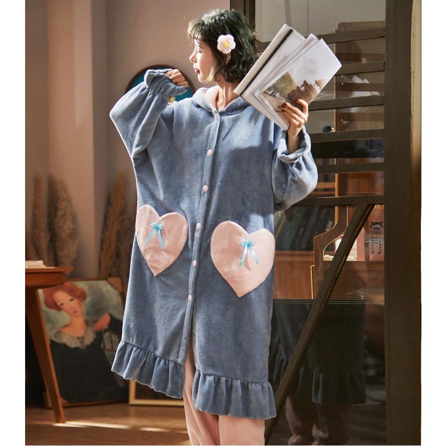 フランネルパジャマ レディース バスローブ セットアップ 裏起毛 ロング丈 うさぎ耳付き 厚手 防寒 ネグリジェ 冬用 可愛い ルームウェア ナイトガウン 部屋着 Y Encore 通販 Yahoo ショッピング